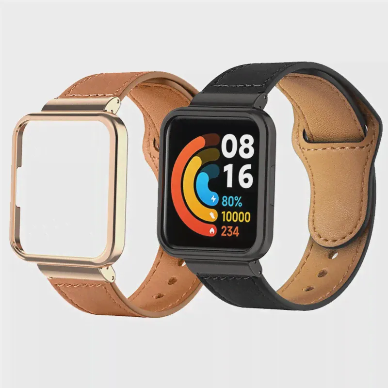 Кожаный ремешок для Redmi Watch 3 Активные Redmi Watch 2 Lite Ремешок для часов Lite Металлический чехол Протектор для Xiaomi Mi Watch Lite Браслет Ремень-0