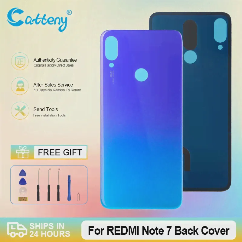 Задняя крышка для Xiaomi Redmi Note 7, задняя крышка аккумулятора, корпус задней двери, крышка батарейного отсека, бесплатная доставка с инструментами-0