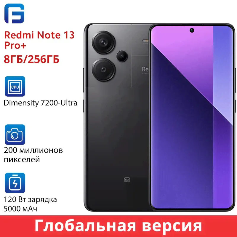 Xiaomi Смартфон Redmi Note 13 Pro Plus 5G Глобальная версия Redmi Note 13 Pro+5G Global 12/512 ГБ, черный-0